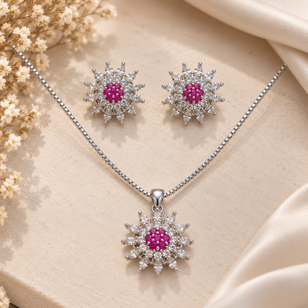Ruby Bloom Silver Set