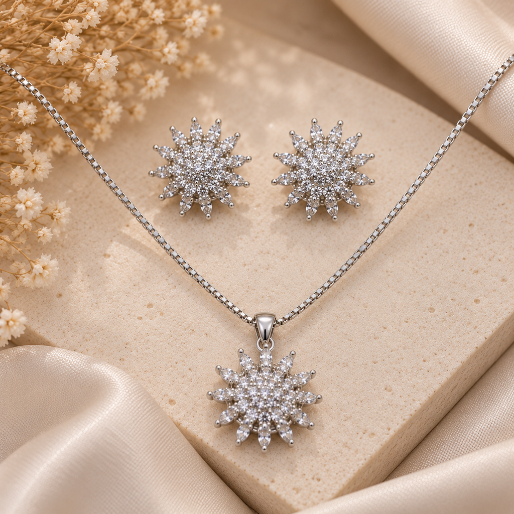 Crystal Sunburst Silver Set