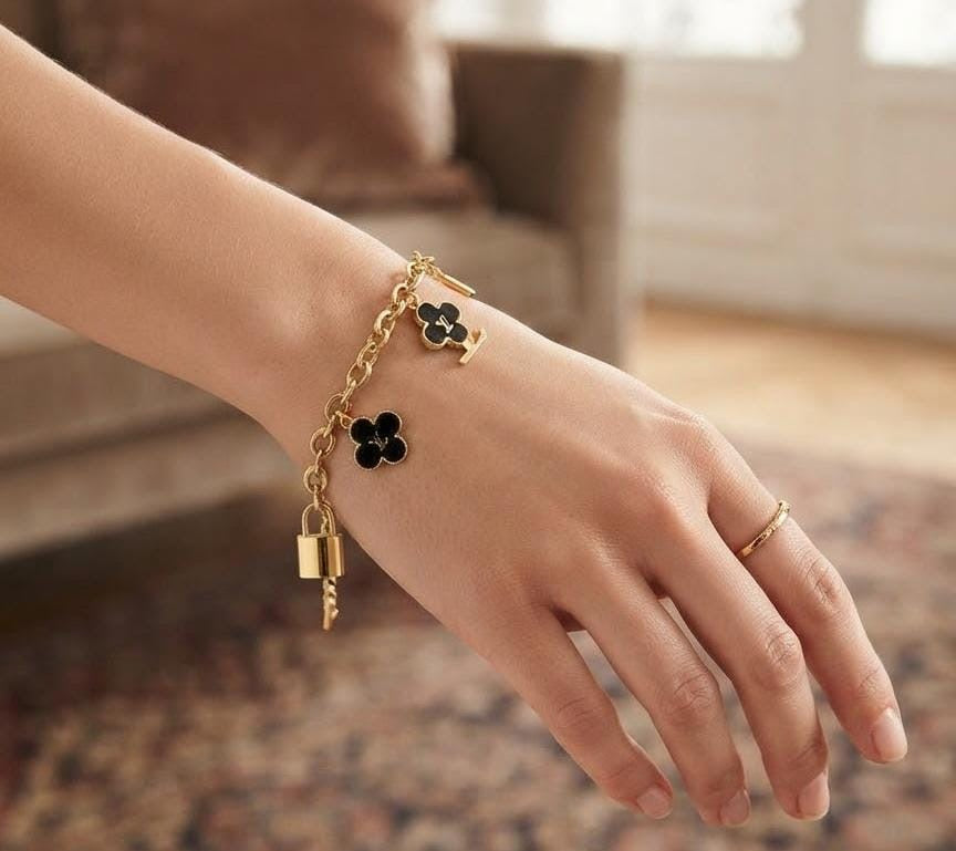 Luxe Black Clover Charm Bracelet