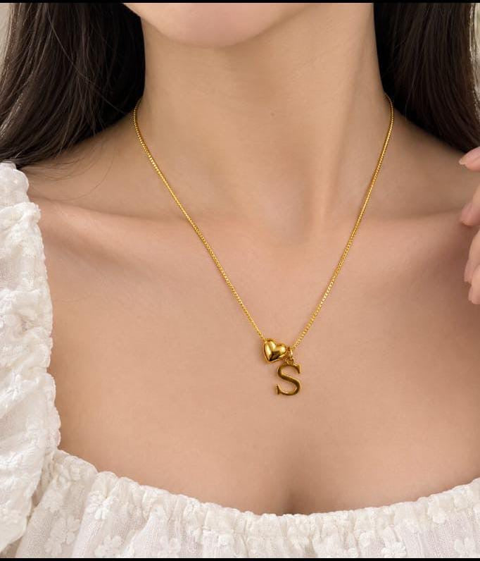 Heart & S Initial Necklace