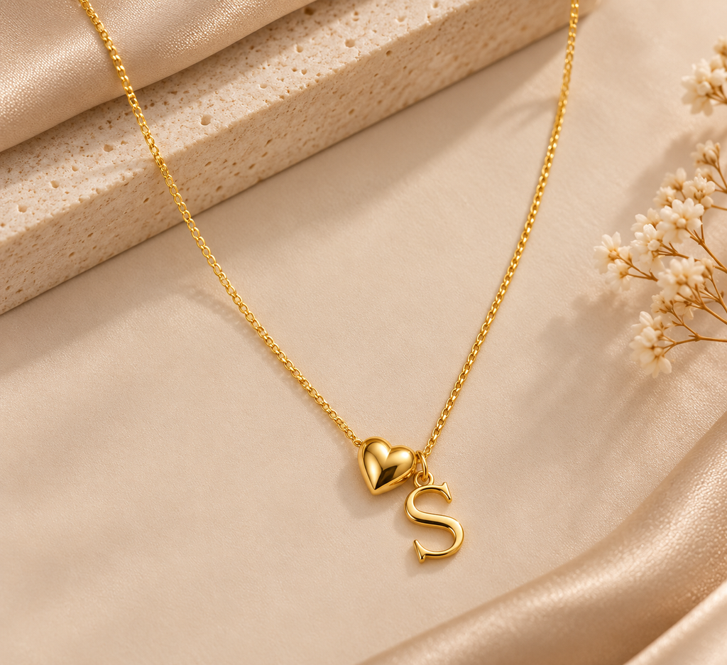 Heart & S Initial Necklace