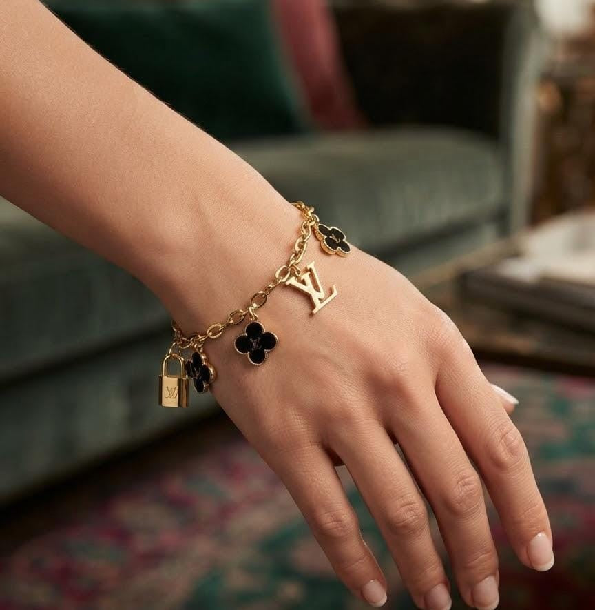 Luxe Black Clover Charm Bracelet