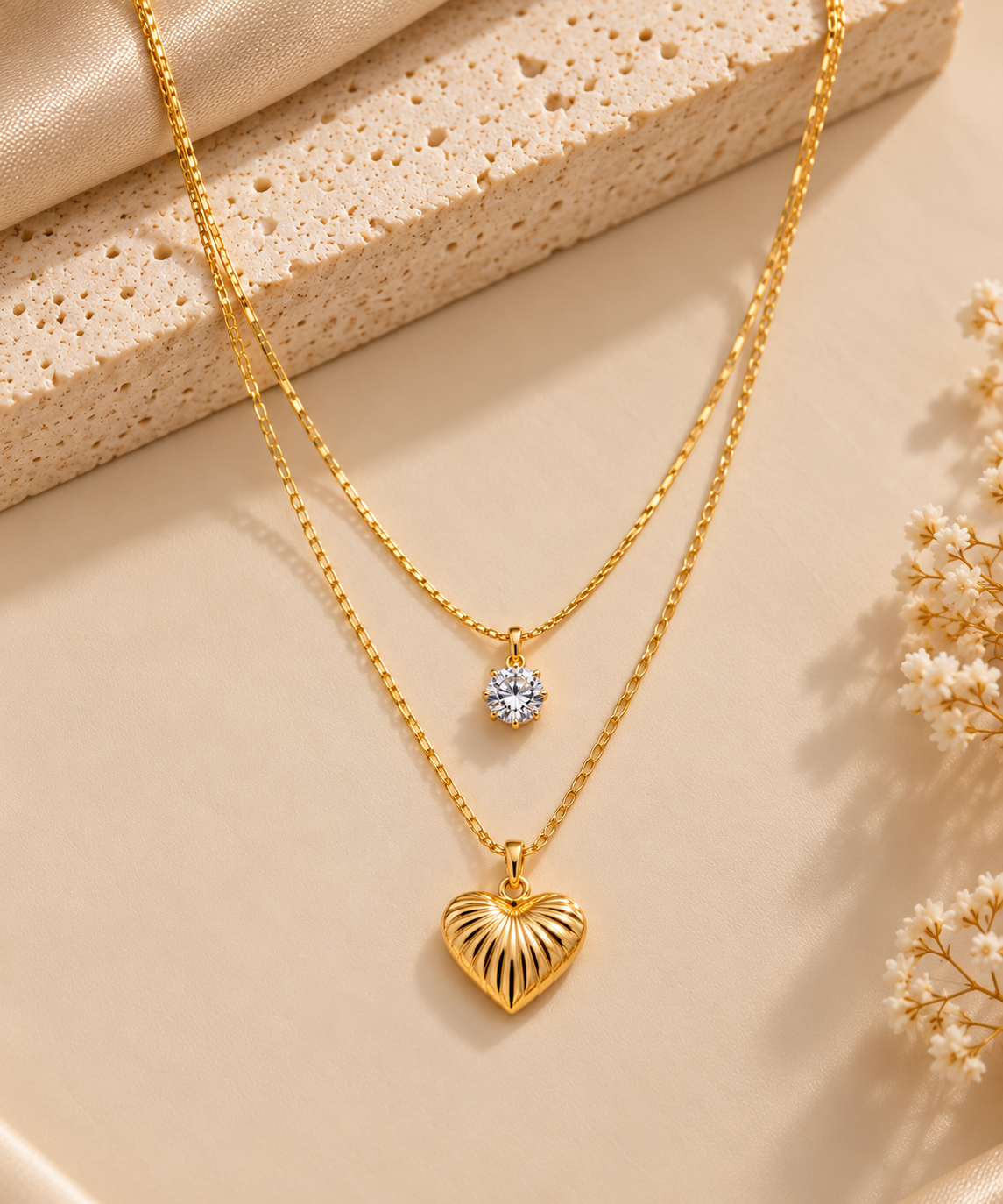 Double Heart Glow Necklace Set