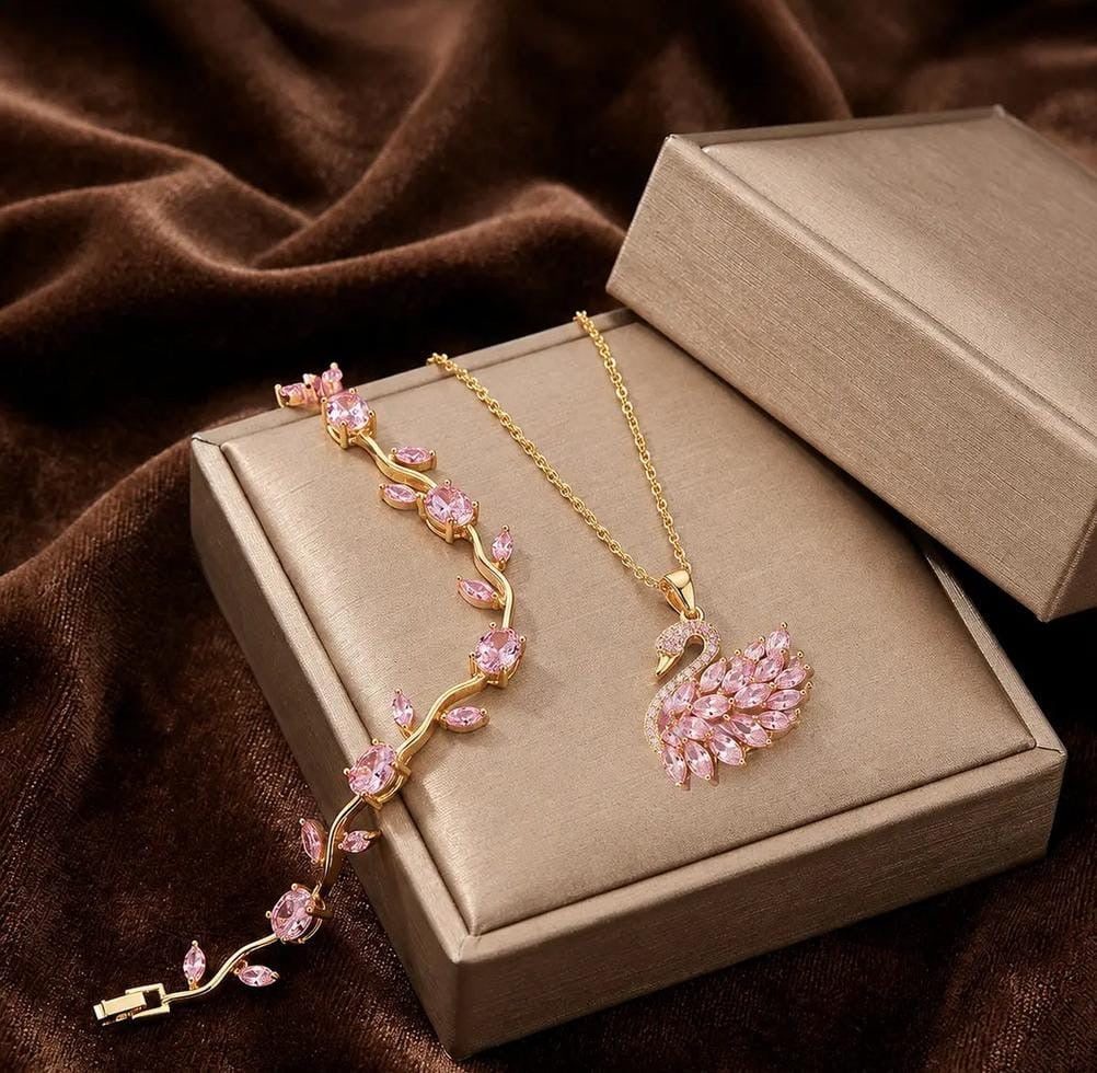 Swan & Pink Crystal Elegance Set