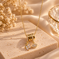Swan & Round Crystal Charm Necklace