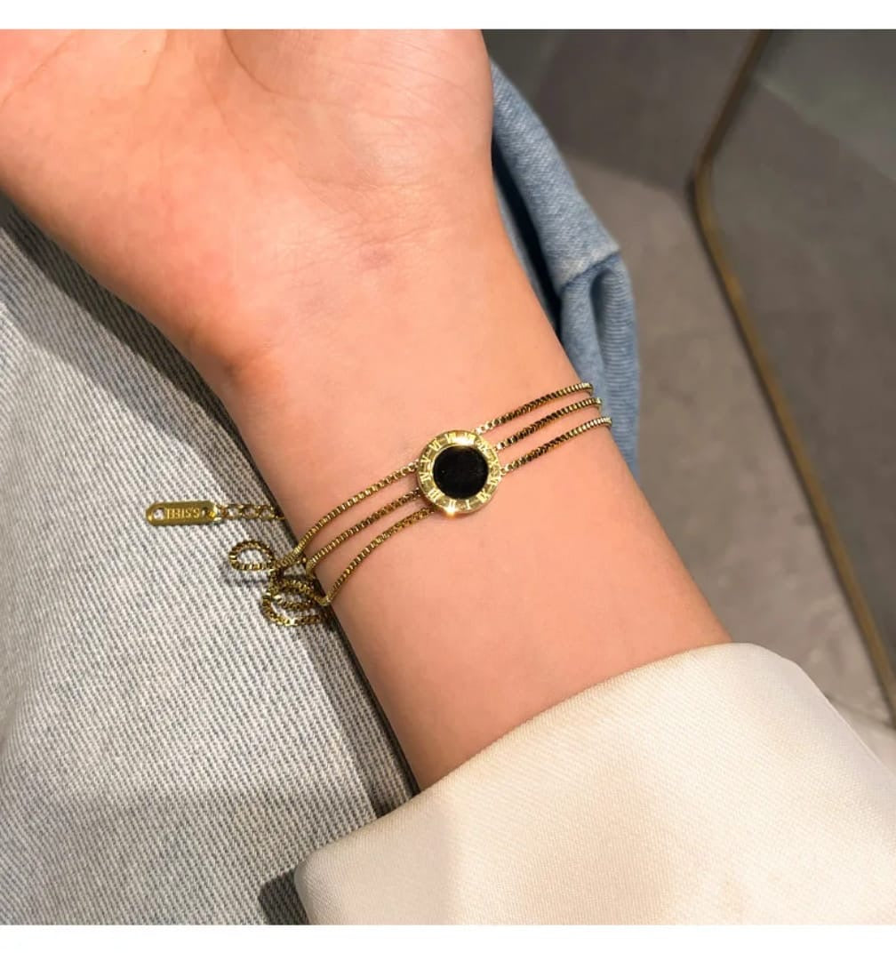 Black & Gold Triple-Strand Bracelet
