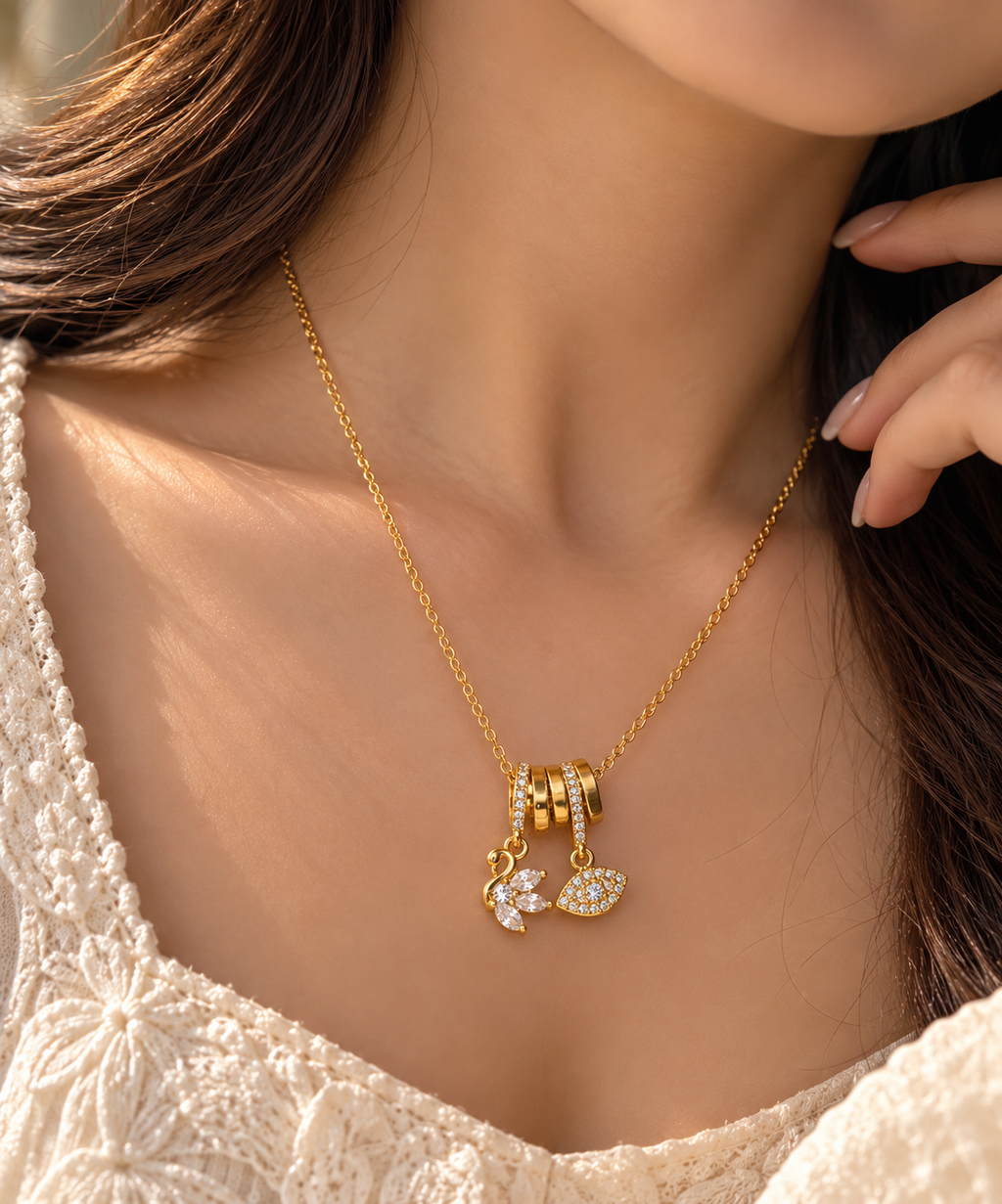 Swan & Round Crystal Charm Necklace