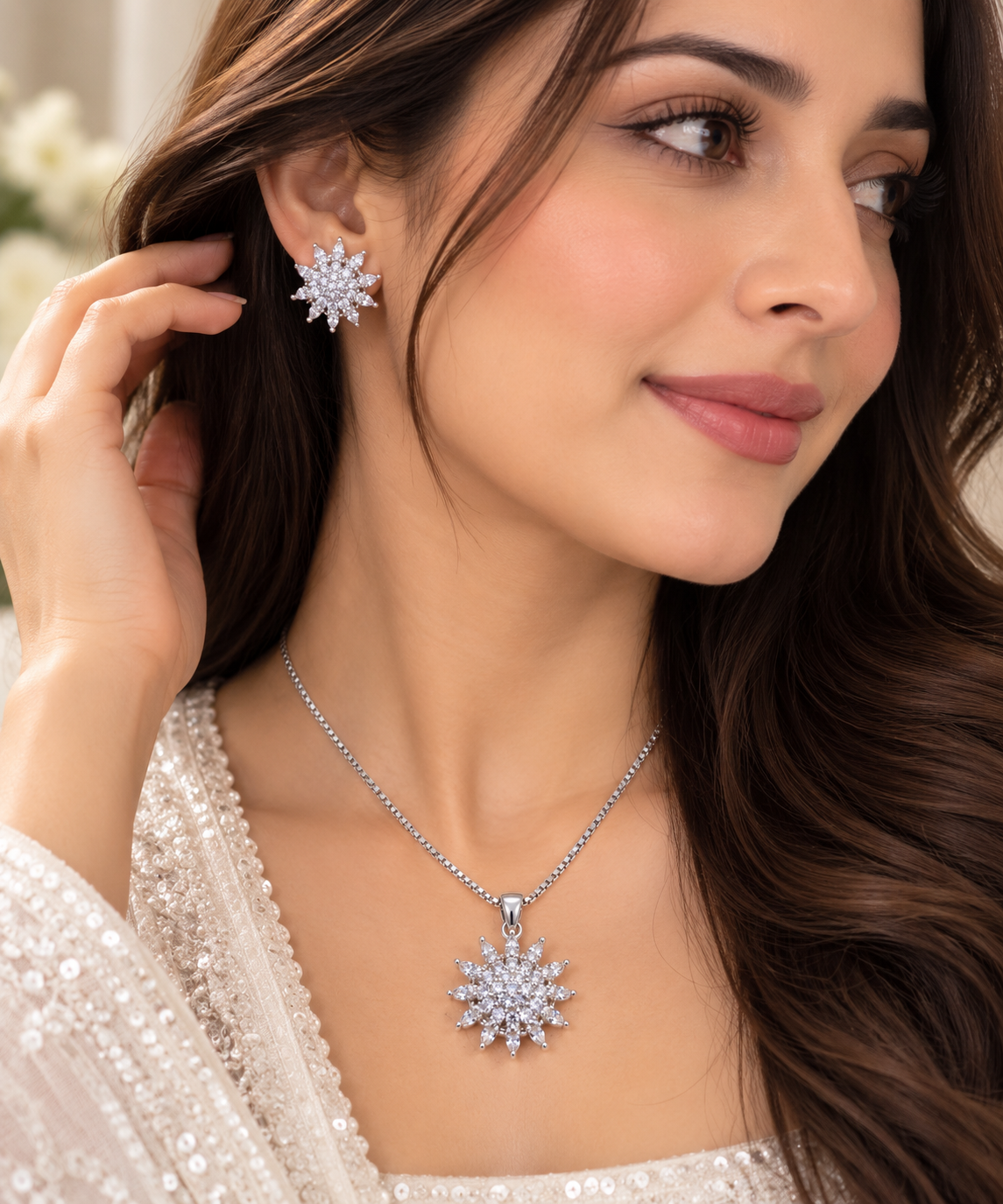 Crystal Sunburst Silver Set