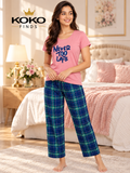 Never Too Late Pink Plaid Sleep Set