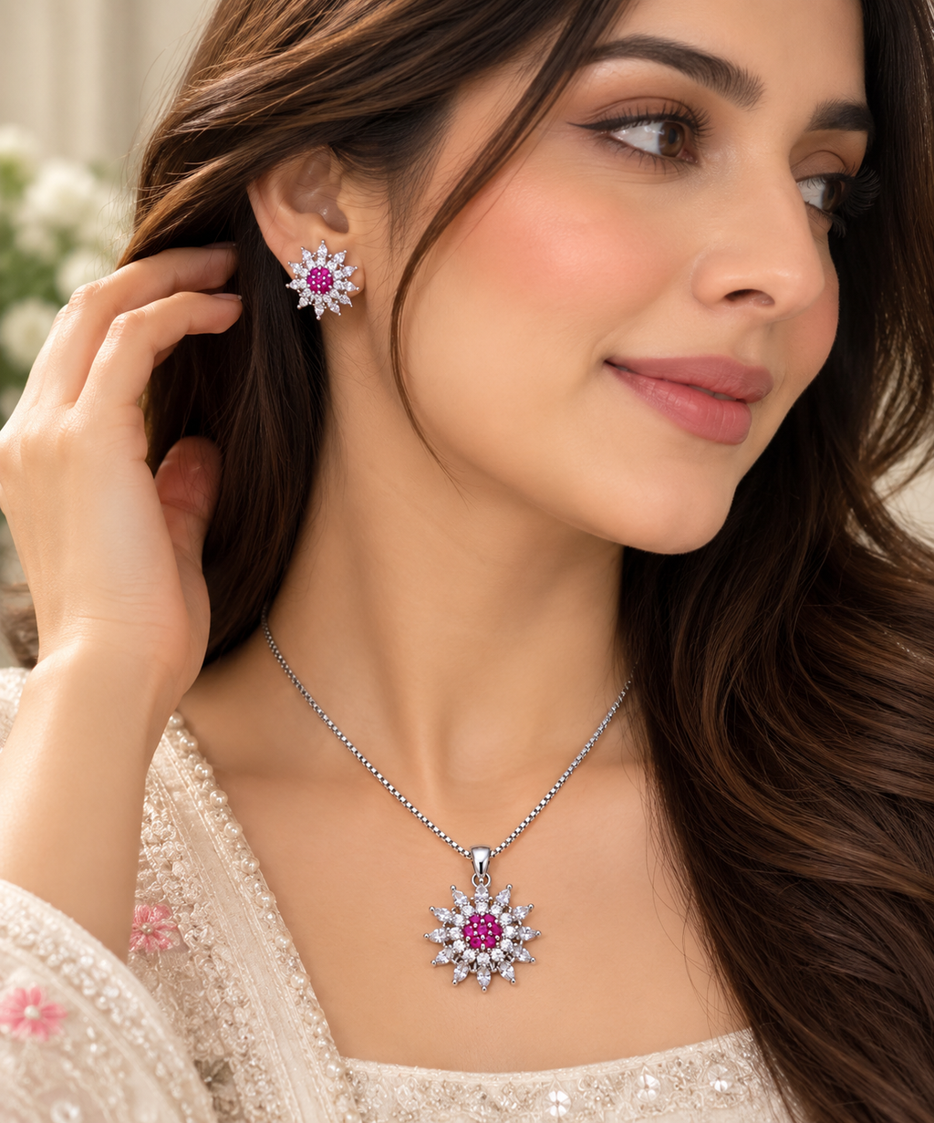 Ruby Bloom Silver Set