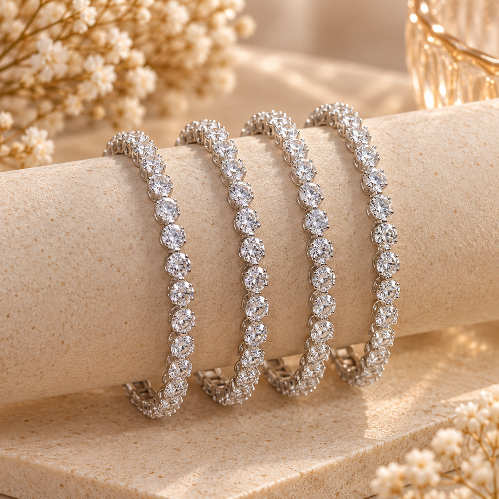 Silver 4-Piece Tennis Bracelet Set
