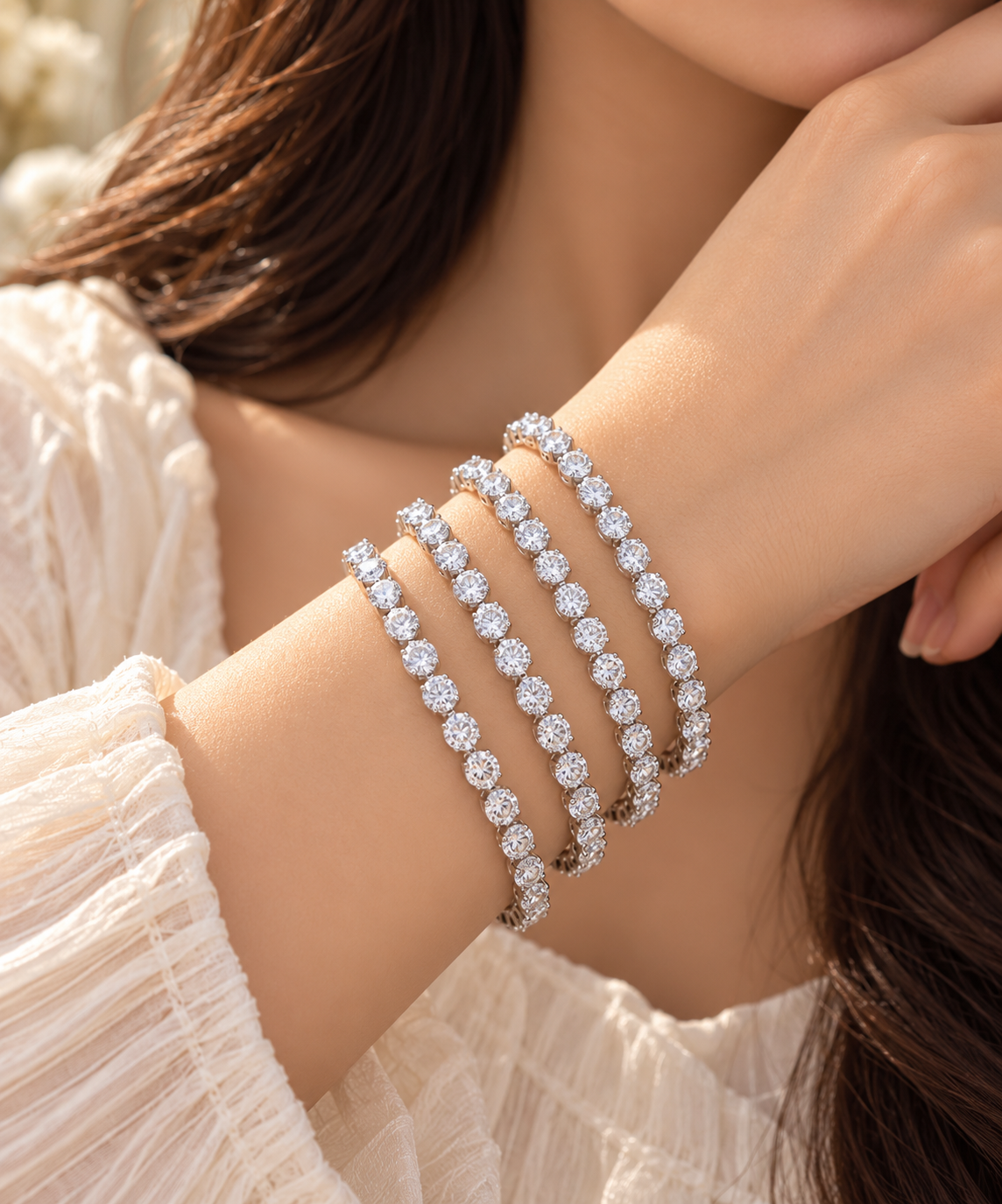 Silver 4-Piece Tennis Bracelet Set