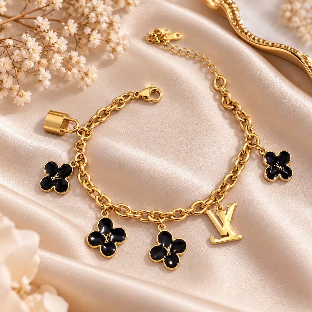 Luxe Black Clover Charm Bracelet