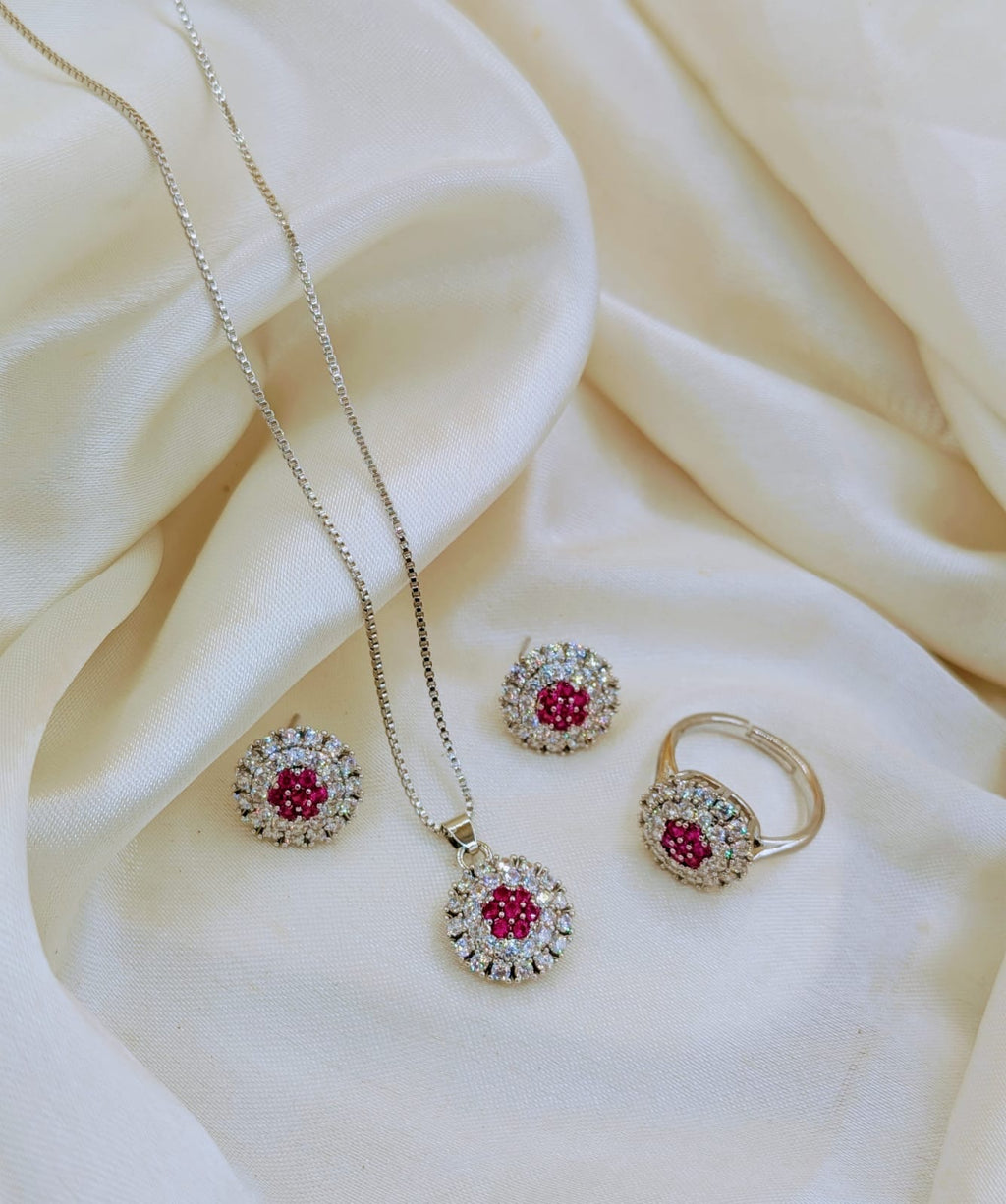 Silver Ruby Bloom Set
