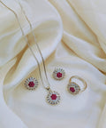 Silver Ruby Bloom Set