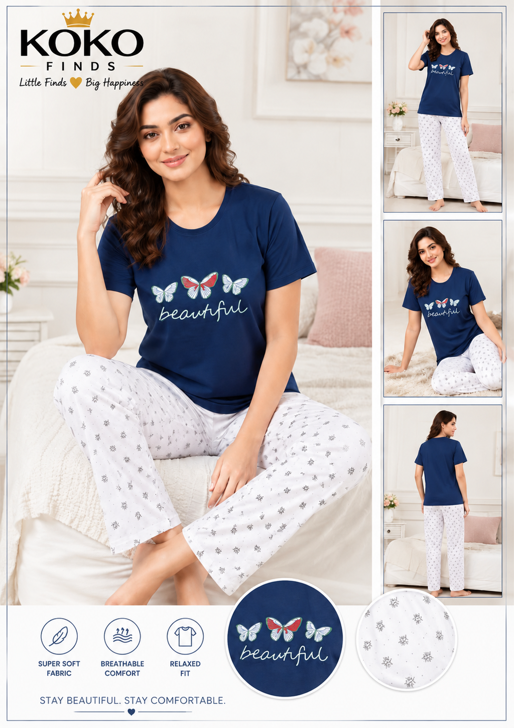 Navy Butterfly Comfort Set