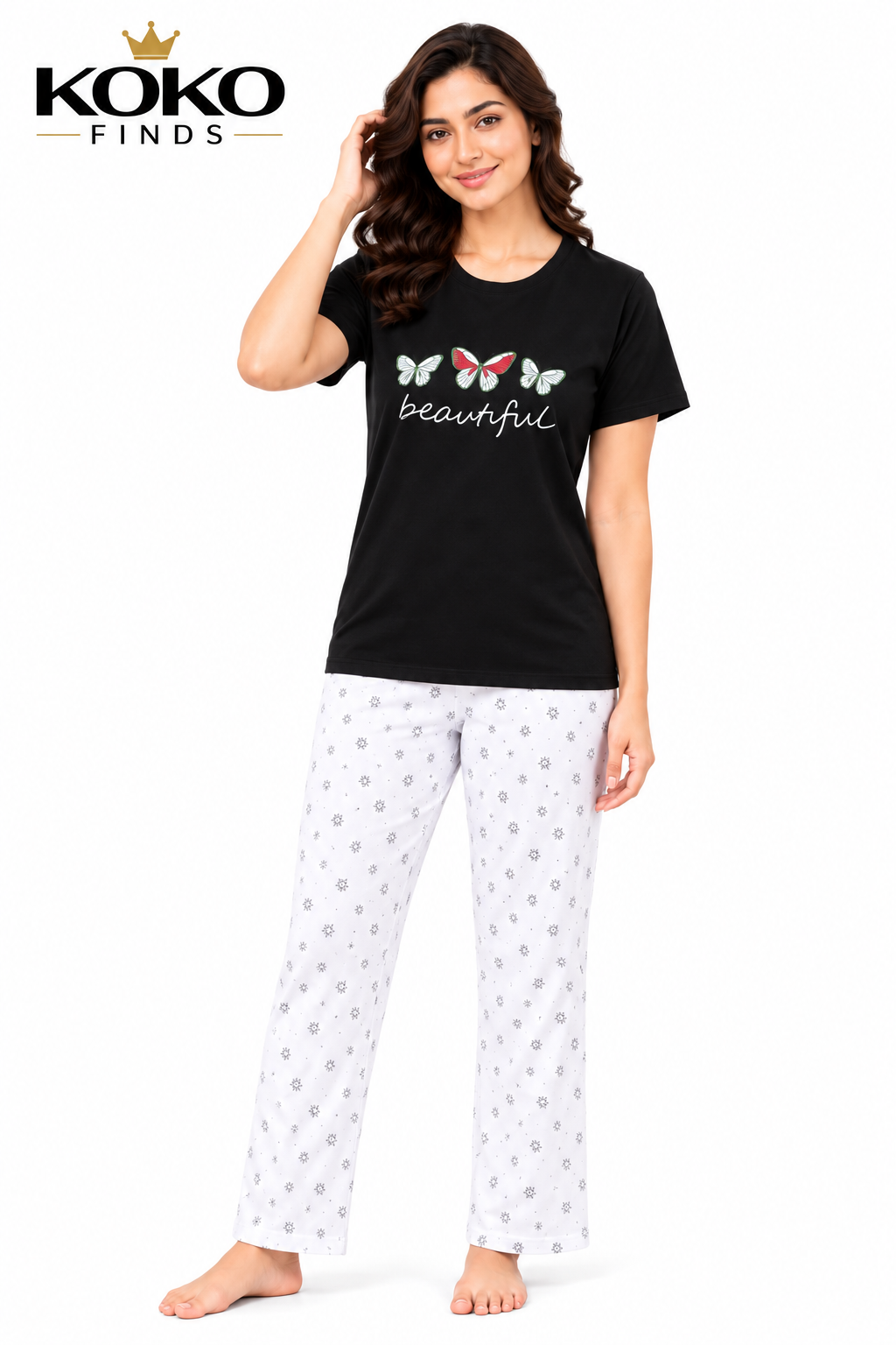 Beautiful Butterfly Black Night Suit
