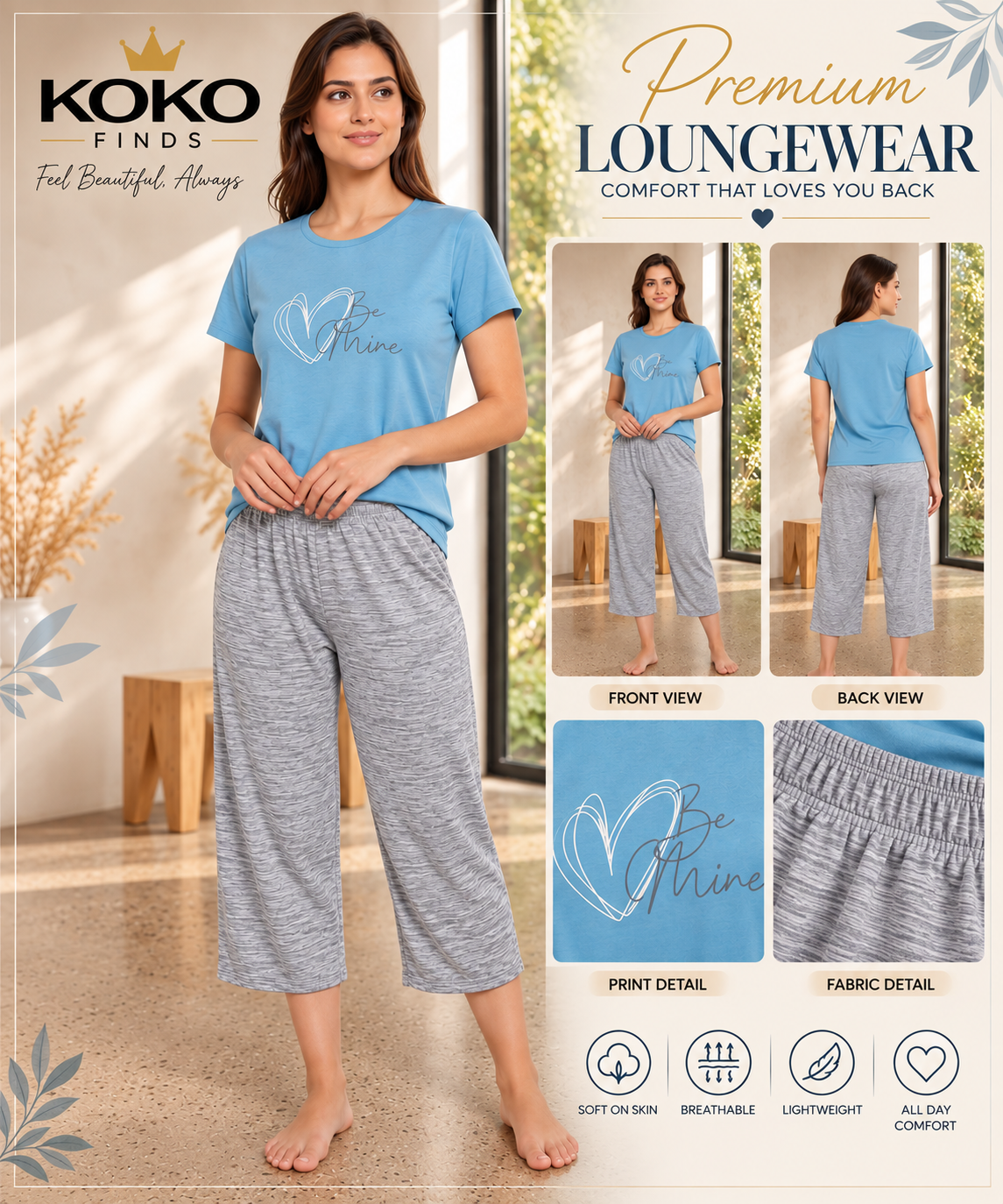 Be Mine Sky Blue Lounge Set