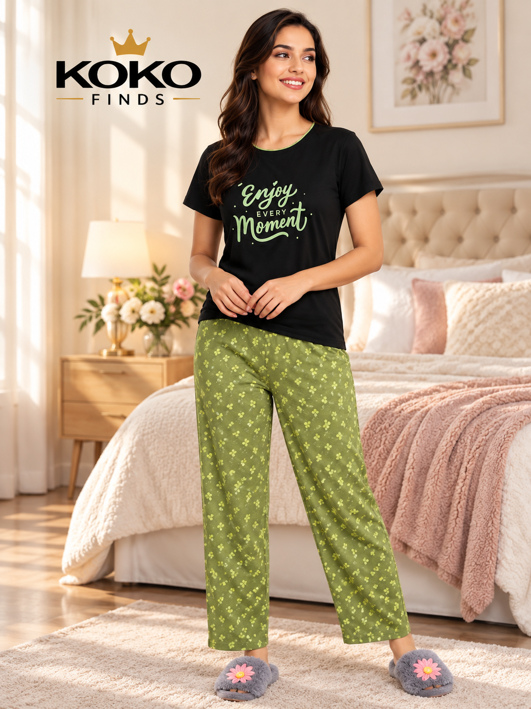 Enjoy Every Moment Black & Olive Lounge Set