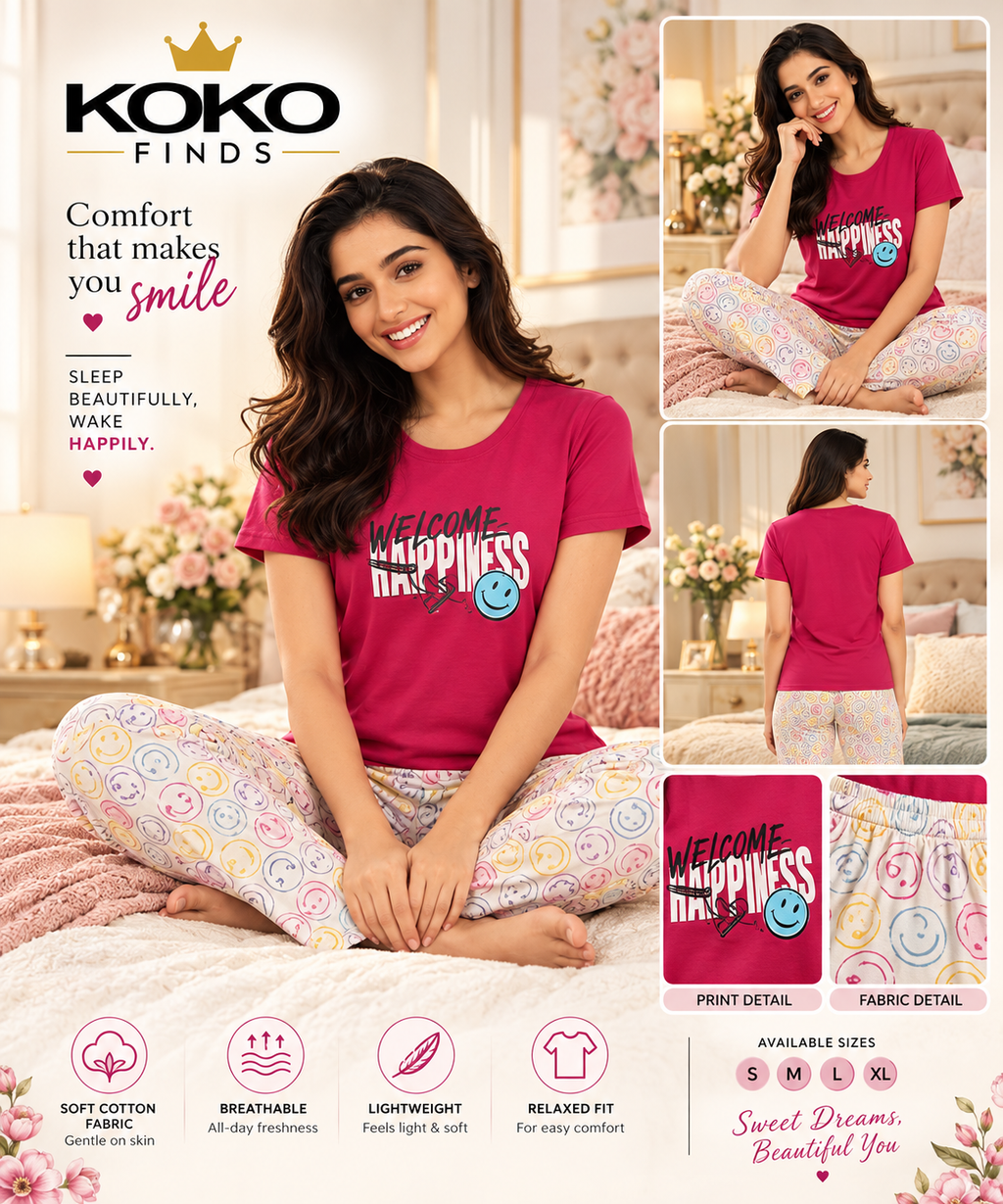 Welcome Happiness Magenta Smiley Sleep Set