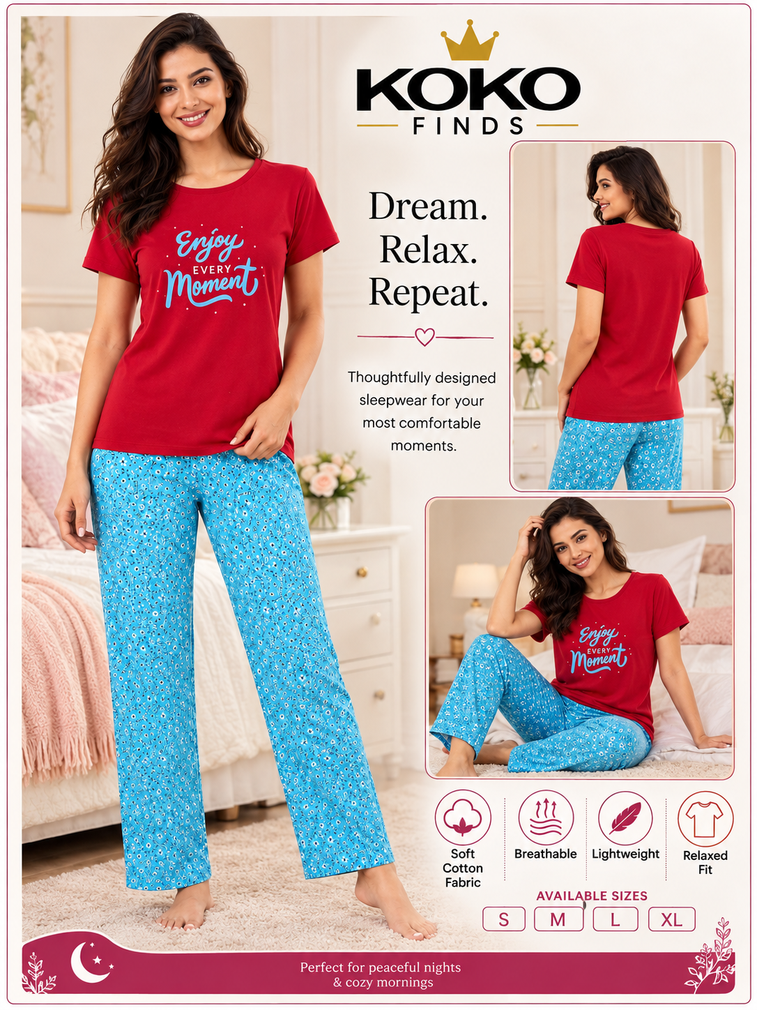 Enjoy Every Moment Red & Blue Sleep Set