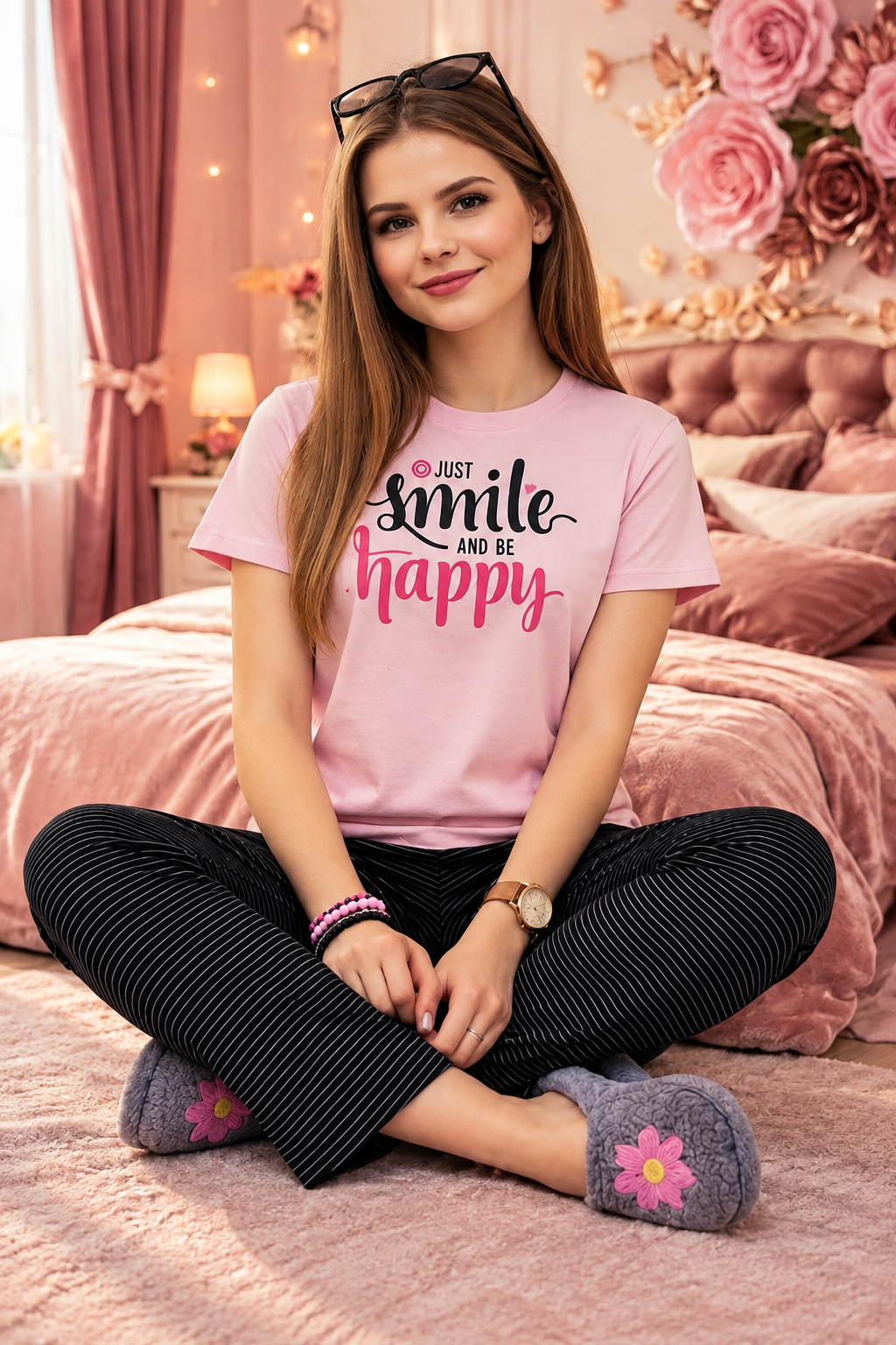 Just Smile & Be Happy Pink Lounge Set