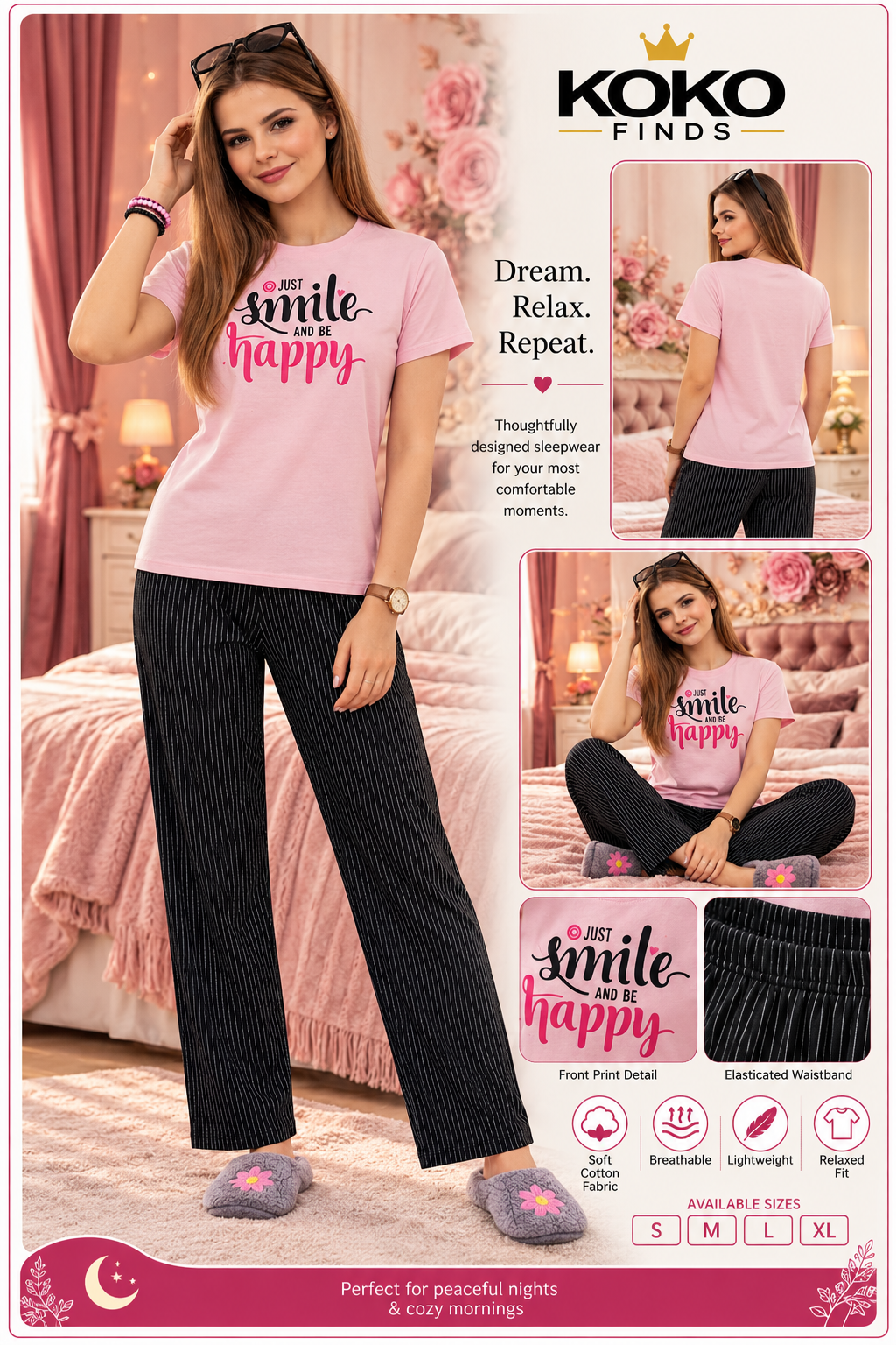 Just Smile & Be Happy Pink Lounge Set