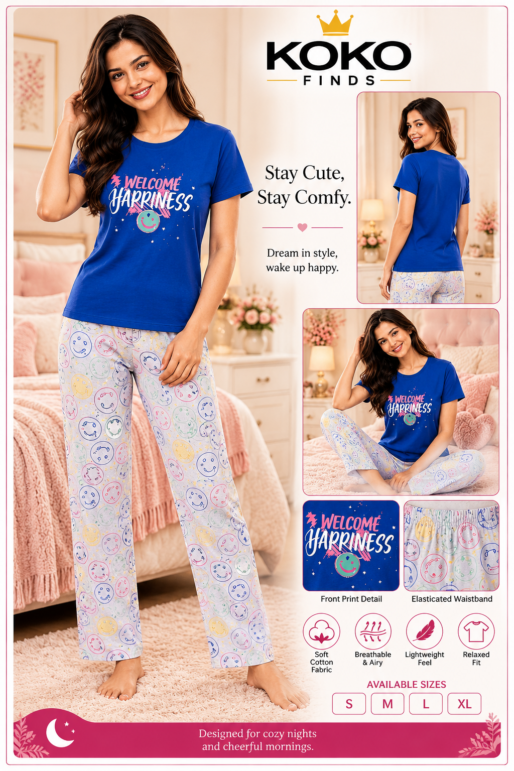 Welcome Happiness Blue Smiley Sleep Set