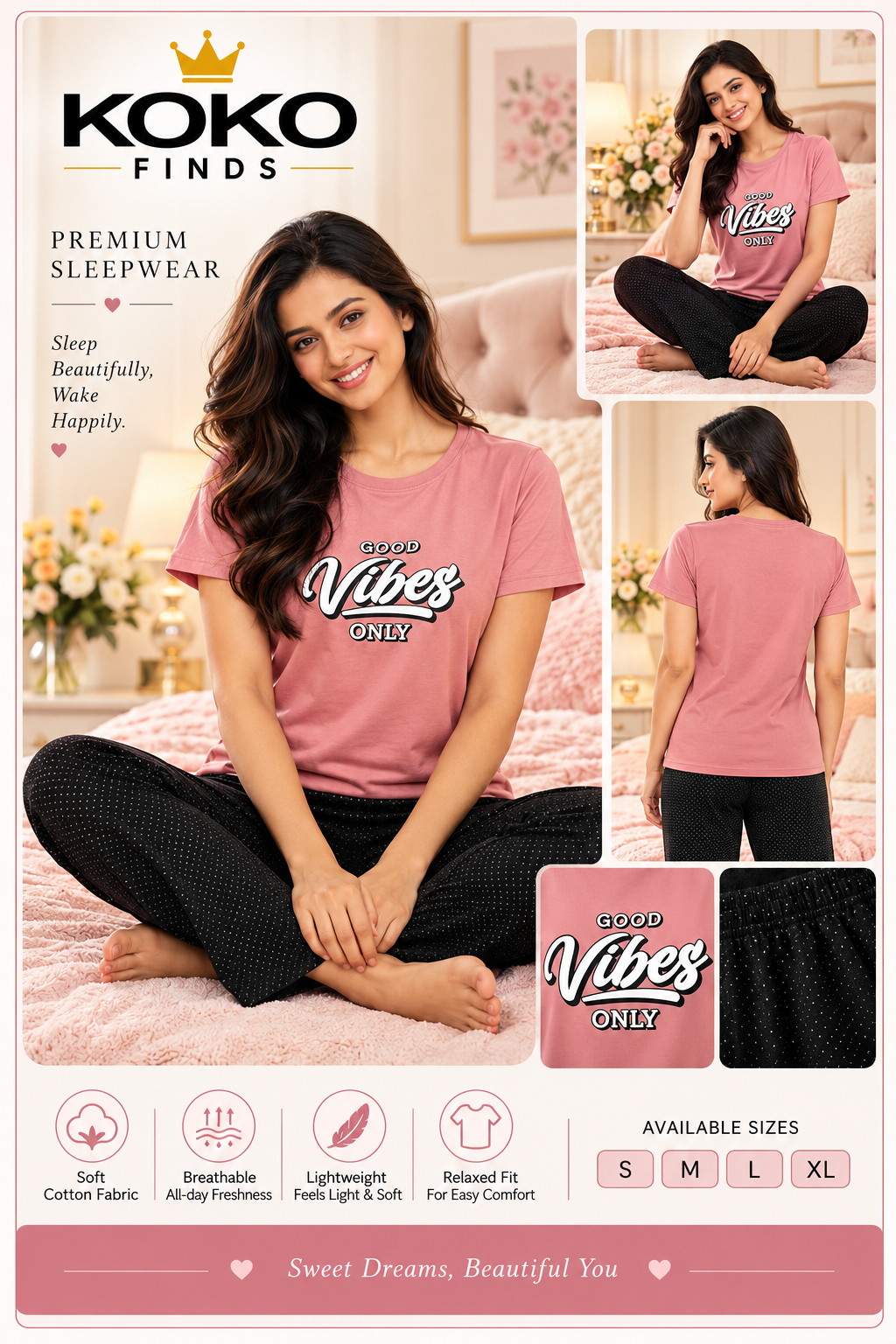 Good Vibes Only Pink Sleep Set