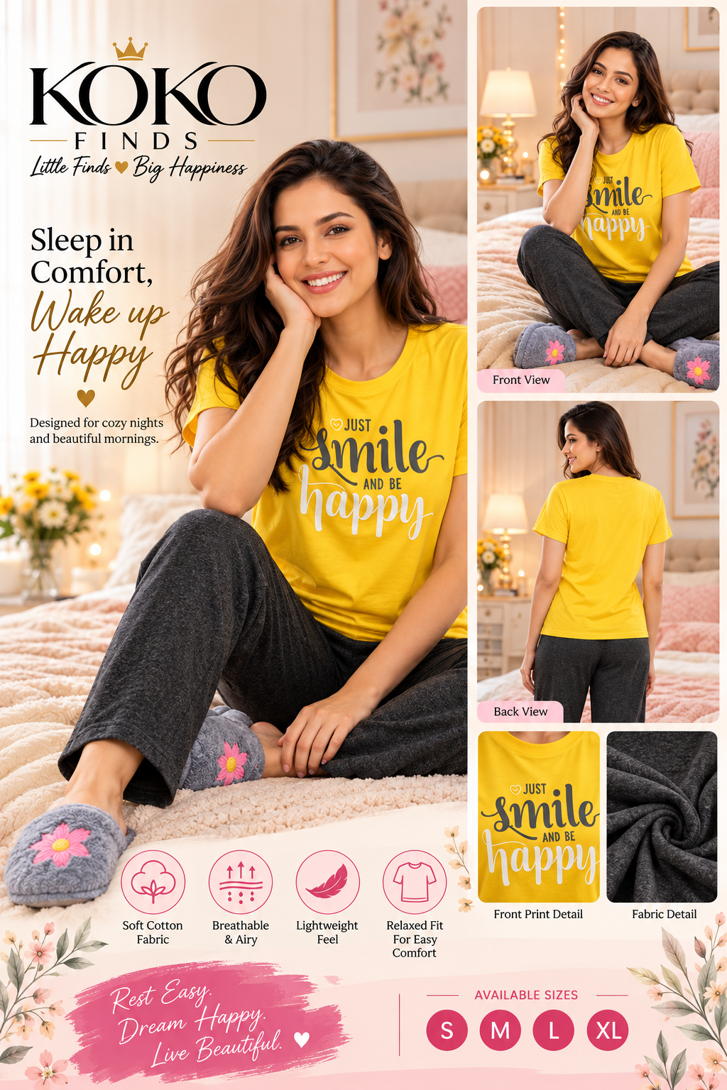 Just Smile & Be Happy Yellow Sleep Set