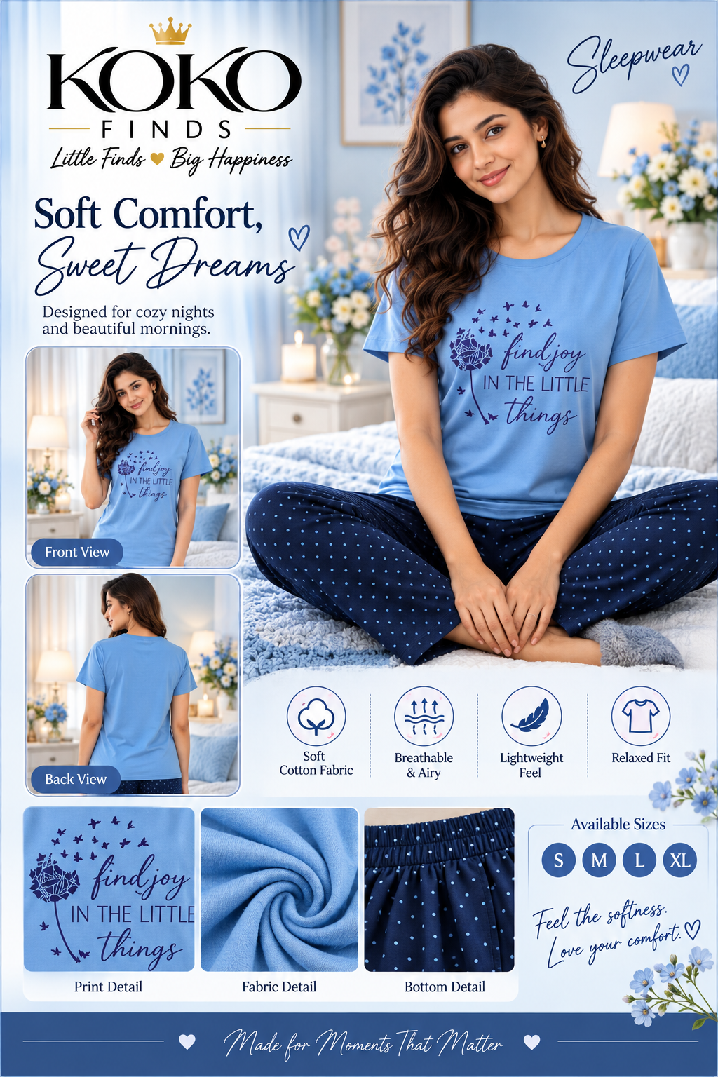 Find Joy in the Little Things Blue Sleep Set