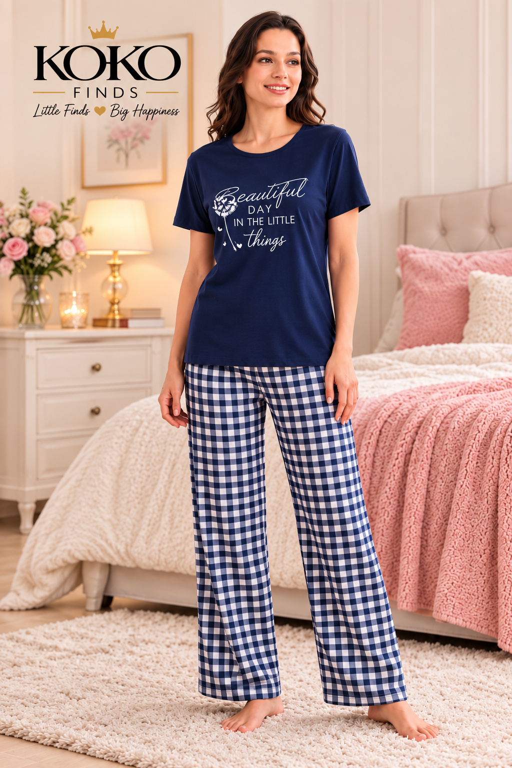 Beautiful Day Navy & Gingham Sleep Set