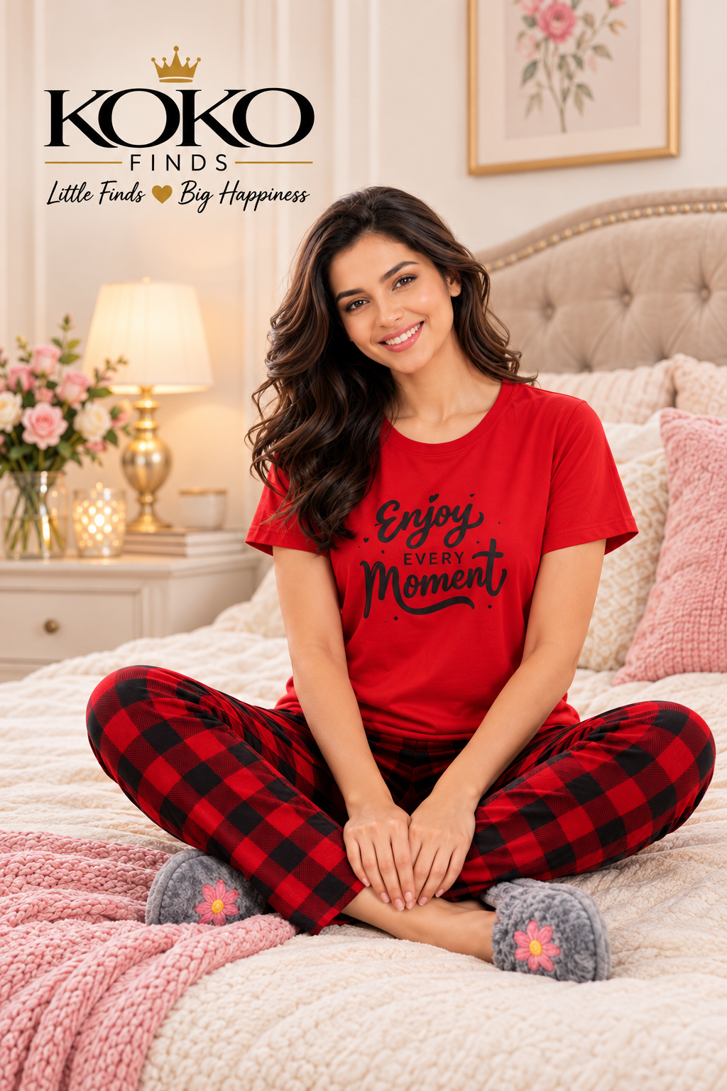 Enjoy Every Moment Red & Black Plaid Sleep Set