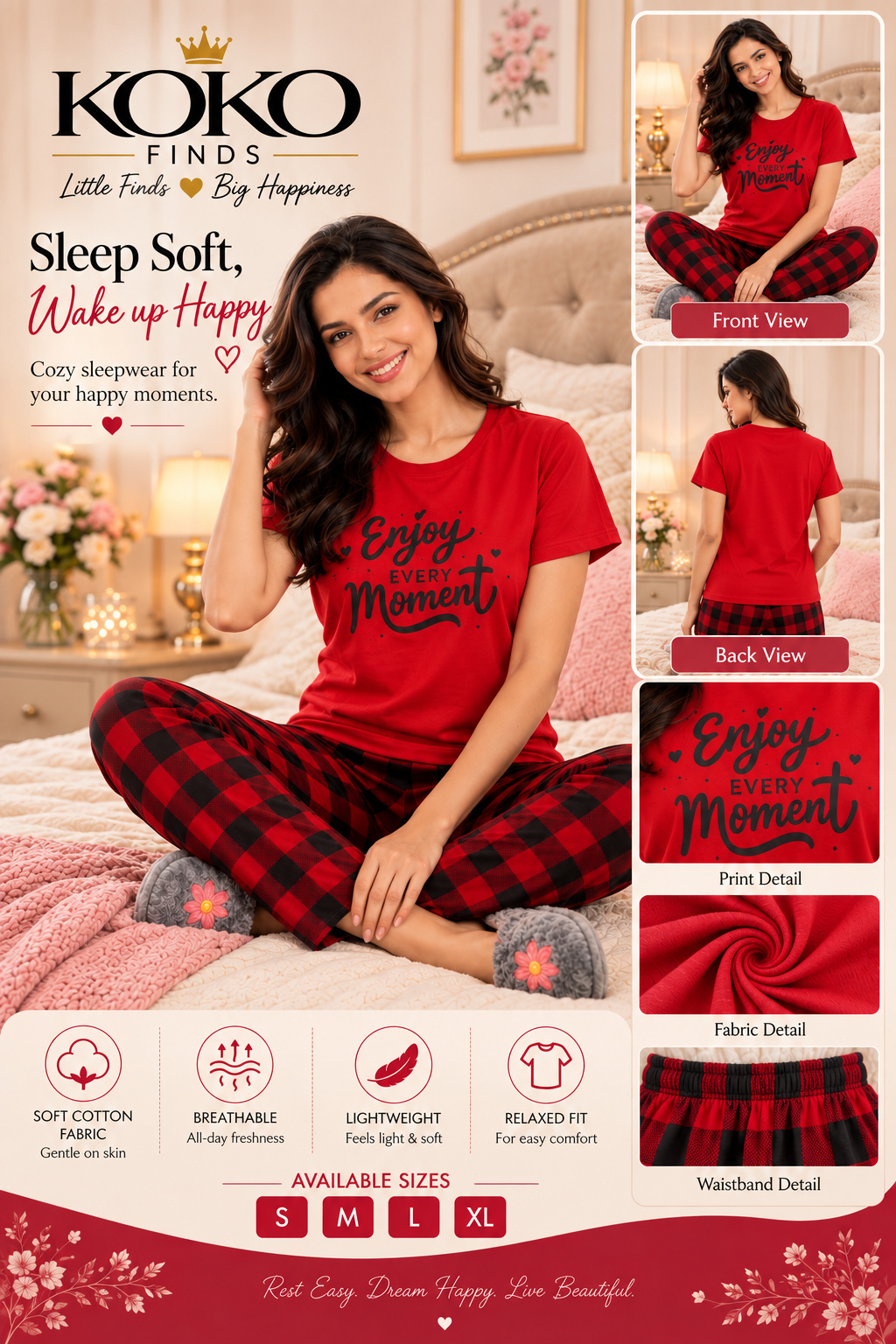 Enjoy Every Moment Red & Black Plaid Sleep Set