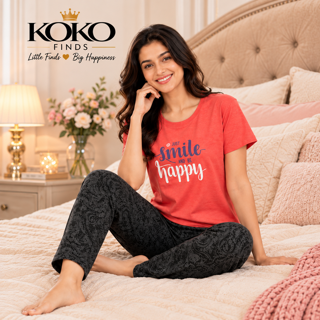Just Smile & Be Happy Coral Sleep Set