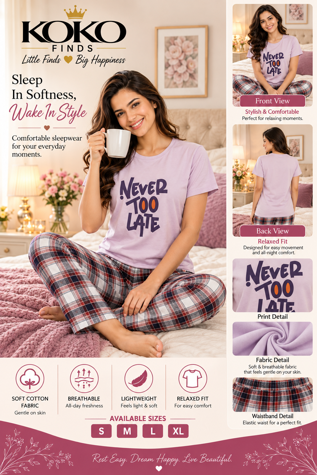 Never Too Late Lavender Plaid Sleep Set