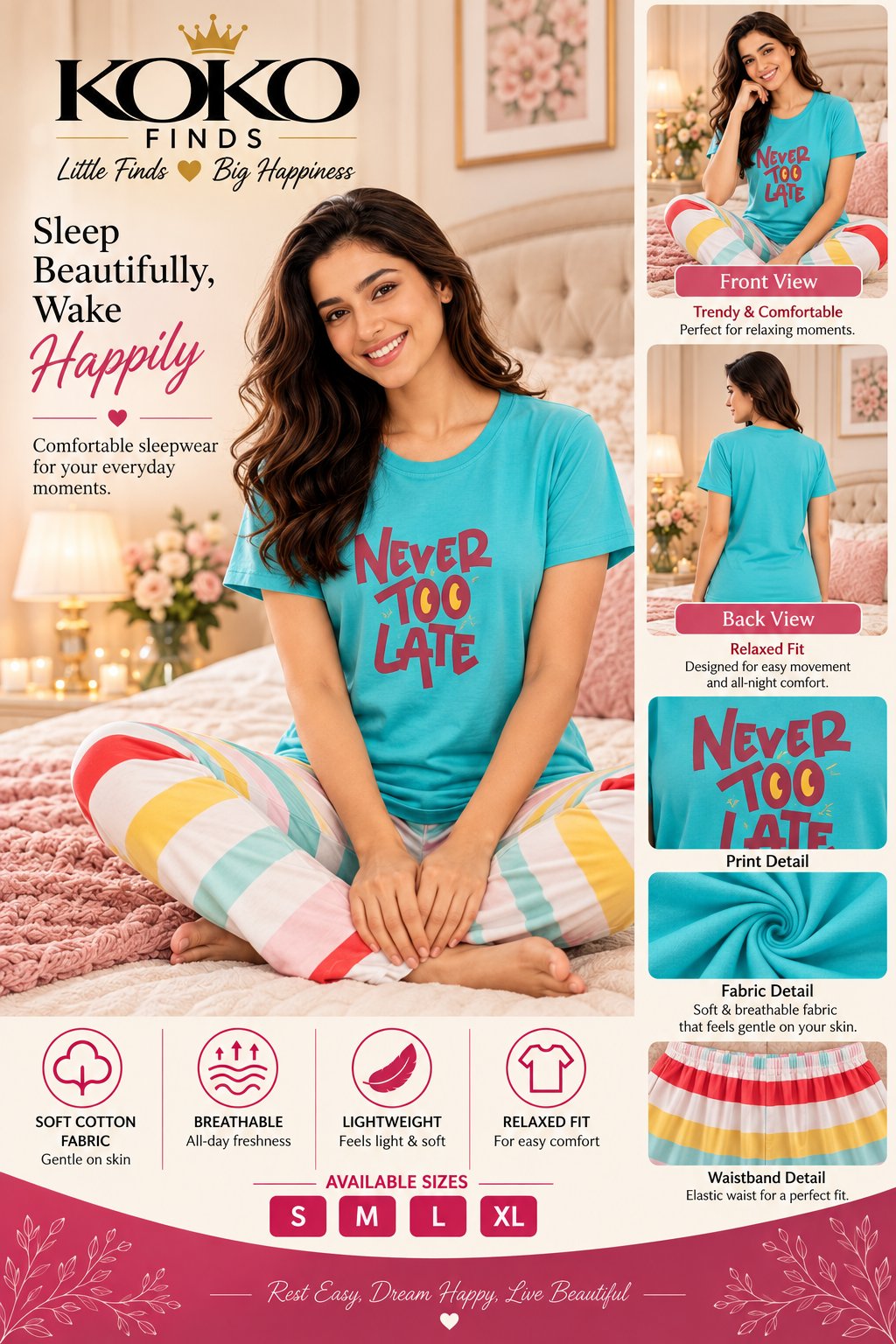 Never Too Late Turquoise Stripe Sleep Set