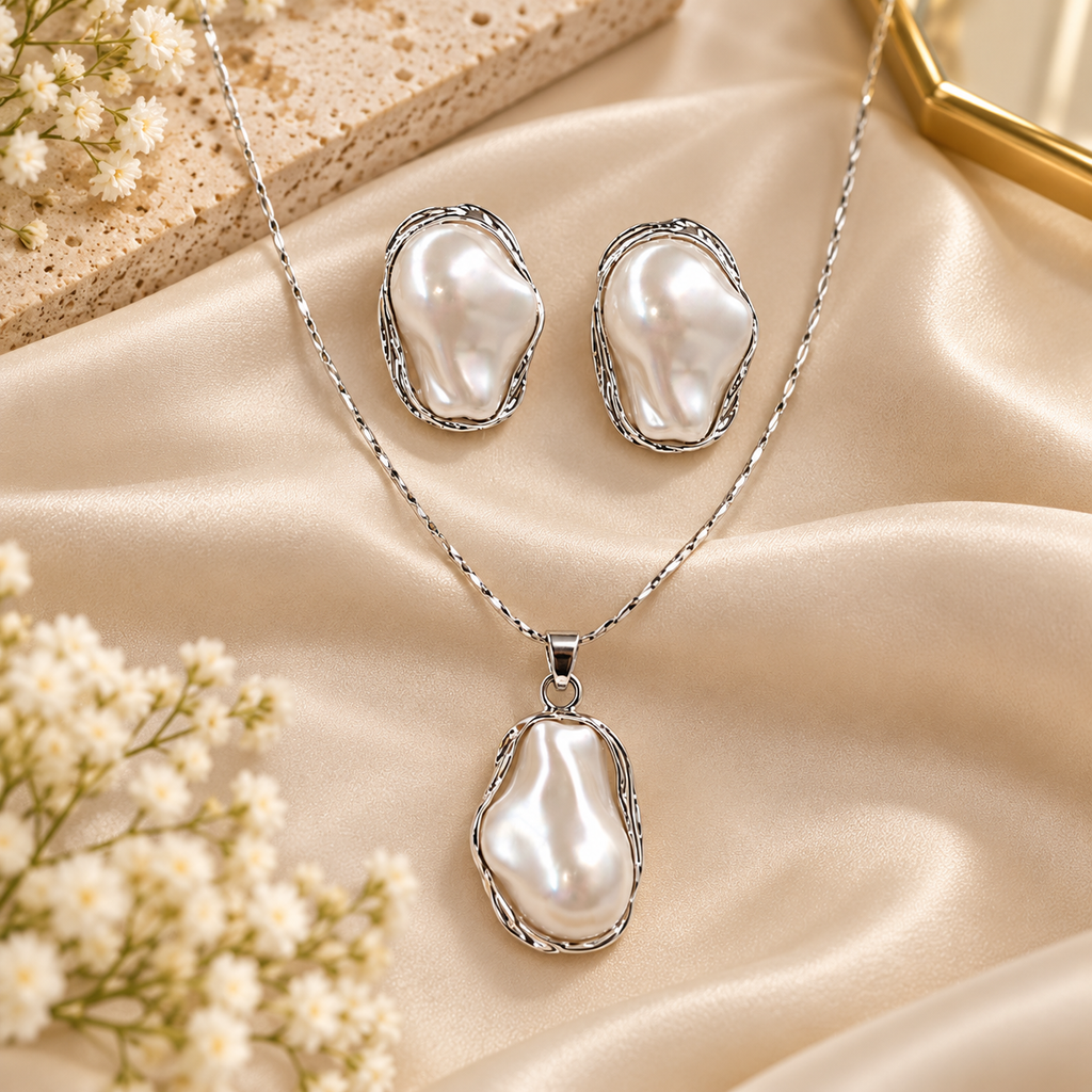 Silver Baroque Pearl Set