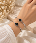 Silver black Clover Duo Bangles