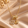 Swan & Round Crystal Charm Necklace
