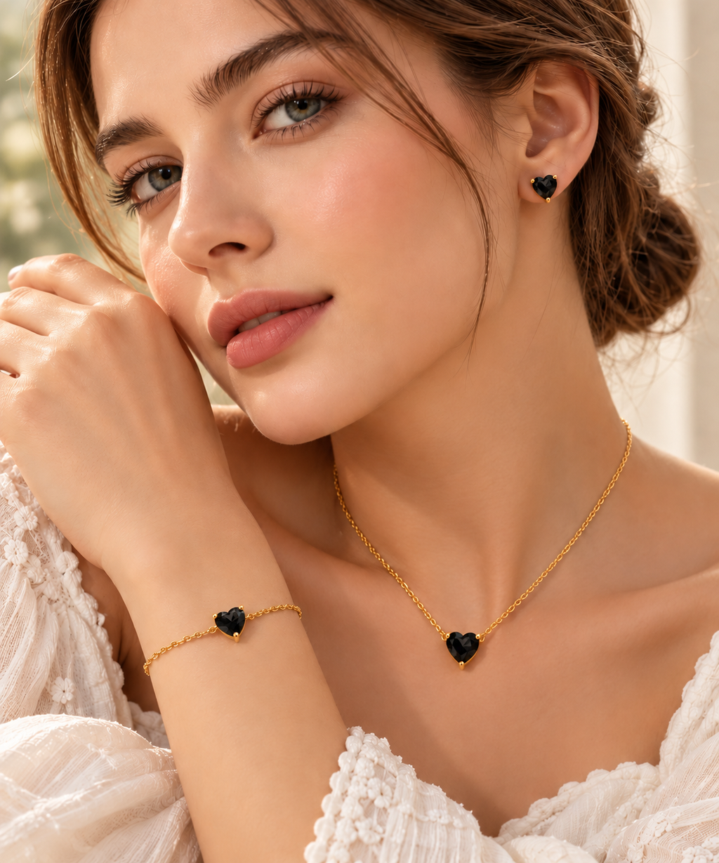 Black Heart Jewellery Set