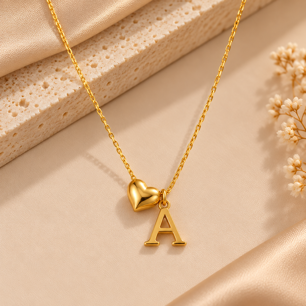 Heart & A Initial Necklace